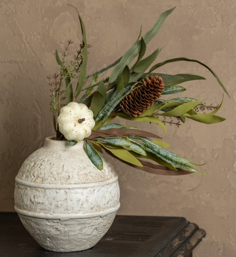 Cream Pumpkin and Foliage Pick