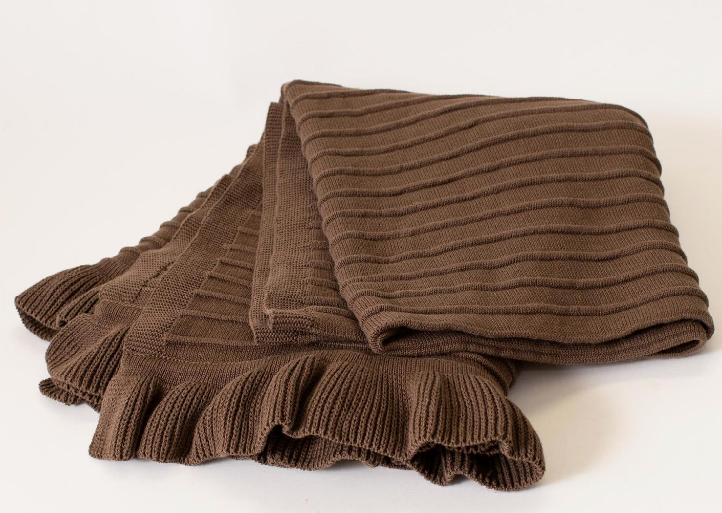Ribbed Knit Throw Blanket with Ruffled Edge