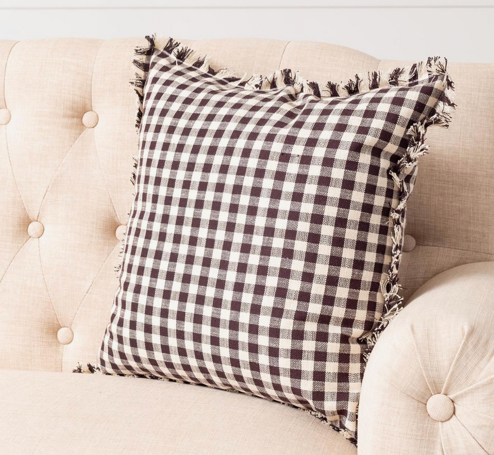 Gingham Pillow with Fringe Detailing