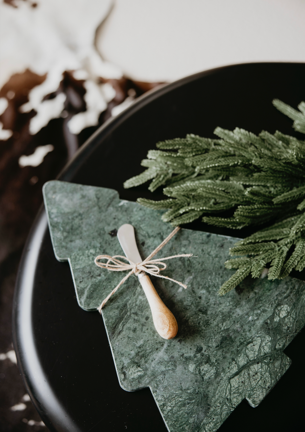 Marble Evergreen Serving Board + Knife