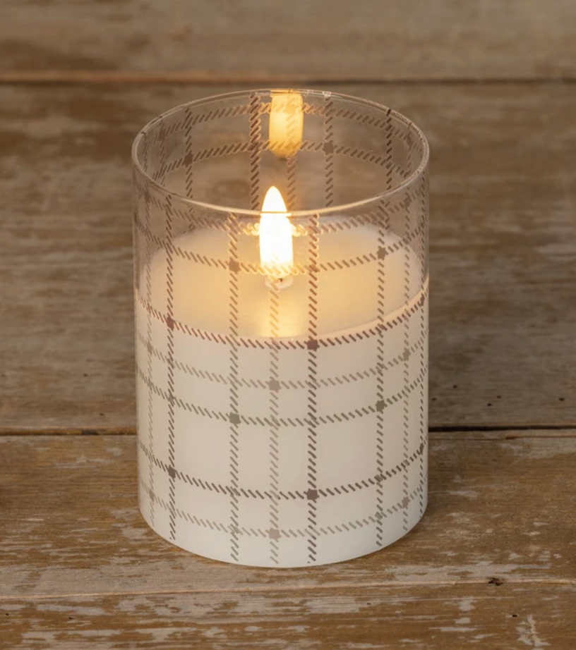 Plaid 3D Flame Glass Pillar Candle - 3 Sizes