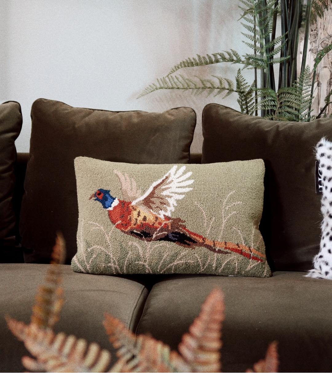 Hand-Hooked Pheasant Wool Pillow