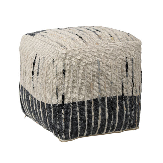 Handwoven Wool Colorblock Pouf