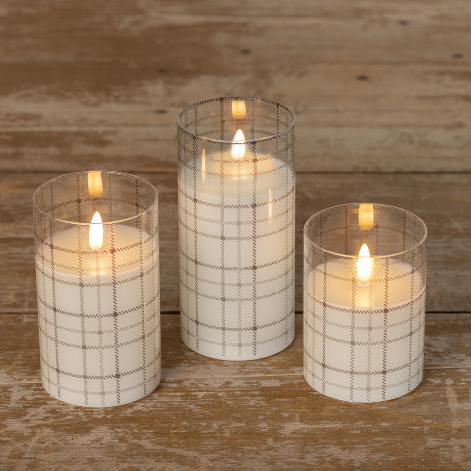 Plaid 3D Flame Glass Pillar Candle - 3 Sizes