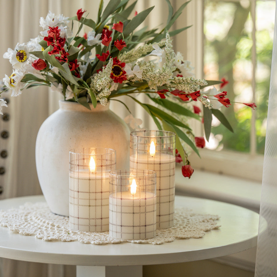 Plaid 3D Flame Glass Pillar Candle - 3 Sizes