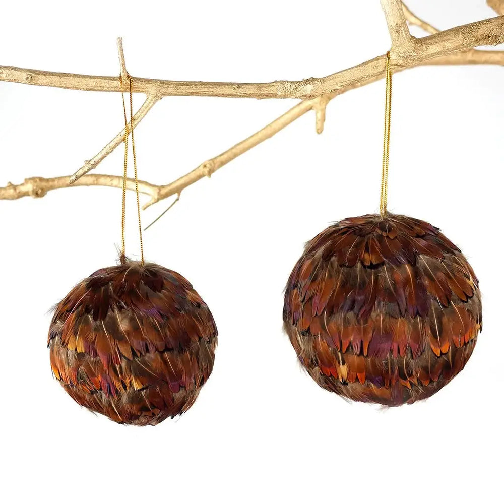 Handmade Pheasant Feather Ball Ornament - 2 Sizes