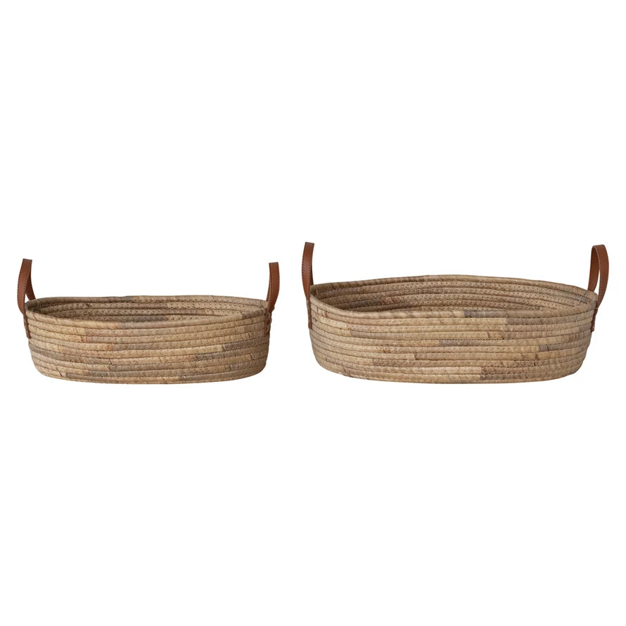 Handwoven Oval Seagrass Basket with Handles - 2 Sizes