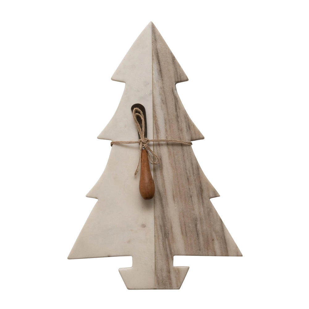 Two-Toned Marble Tree Shaped Serving Board + Knife