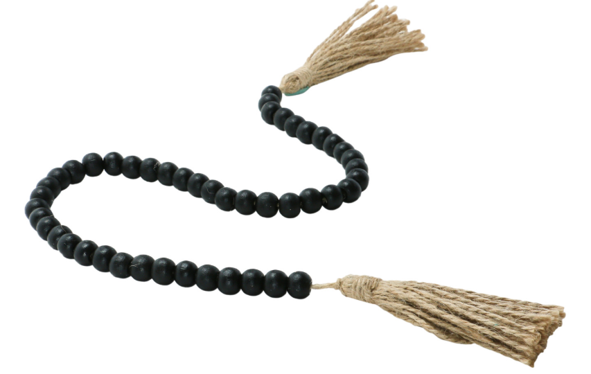 Black Wood Bead Garland w/Natural Tassle