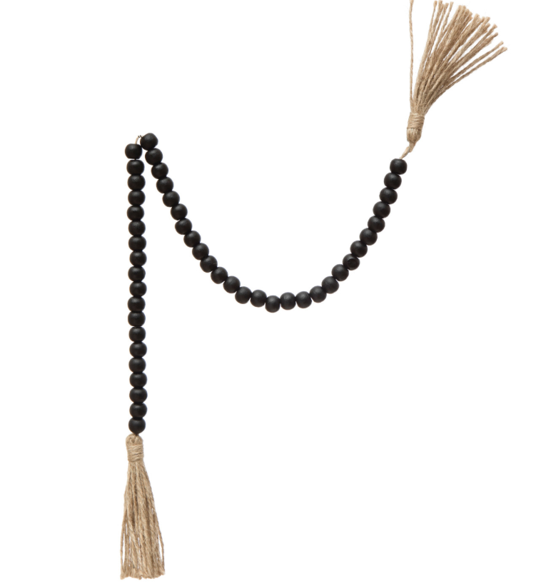Black Wood Bead Garland w/Natural Tassle