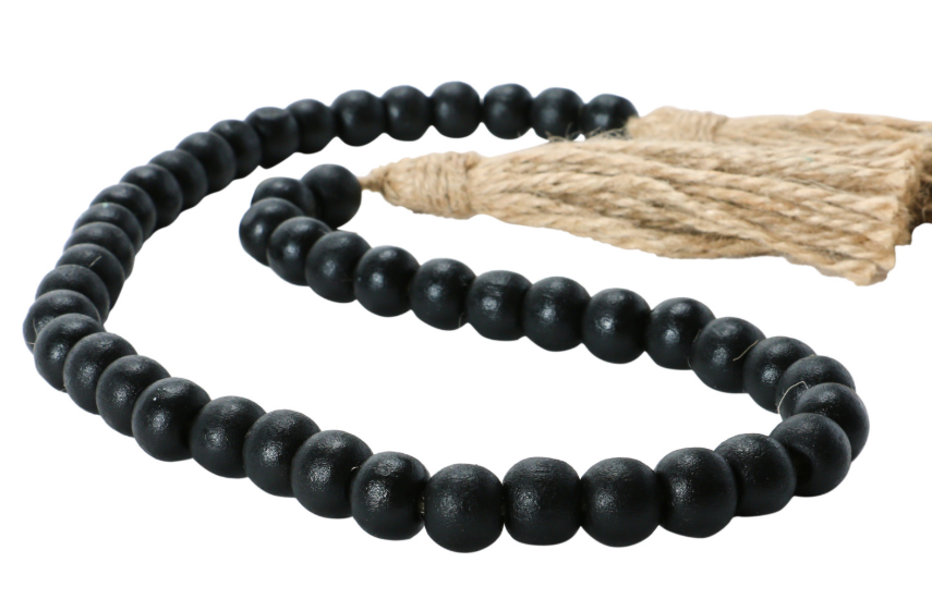 Black Wood Bead Garland w/Natural Tassle