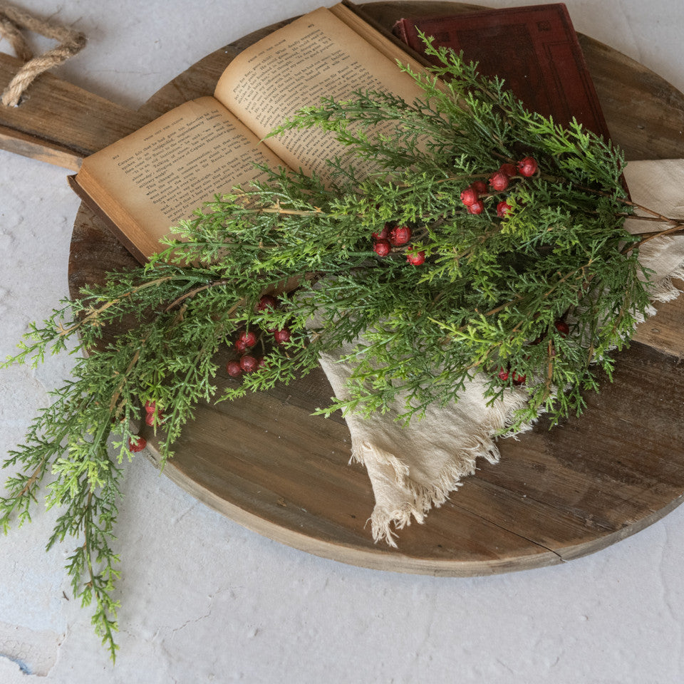 Cedar & Red Berries Draping Bush