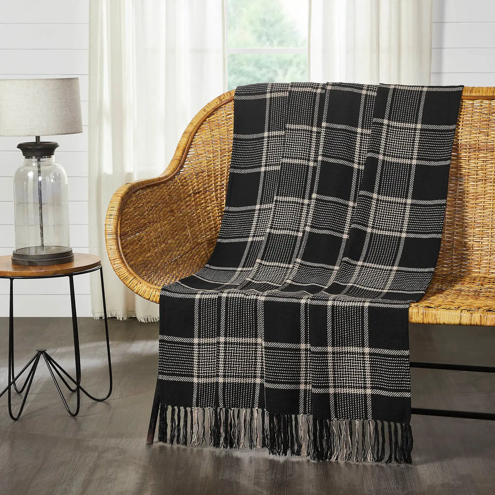 Black & Tan Plaid Throw Blanket with Tassels