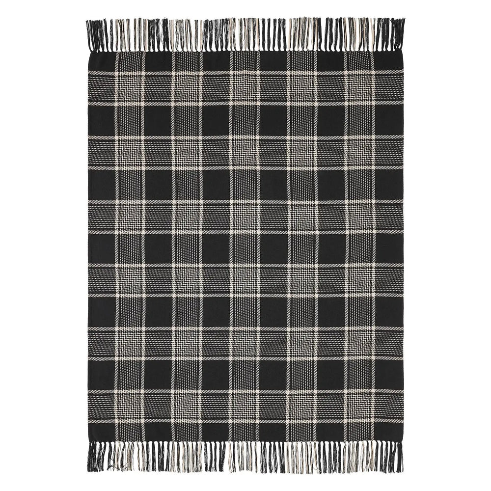 Black & Tan Plaid Throw Blanket with Tassels
