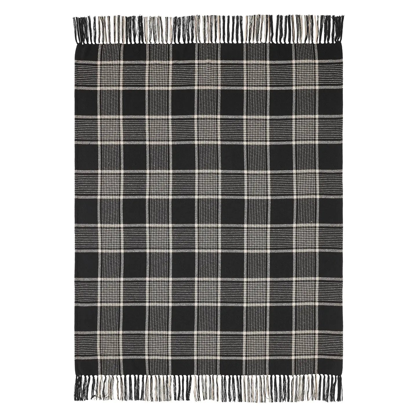 Black & Tan Plaid Throw Blanket with Tassels