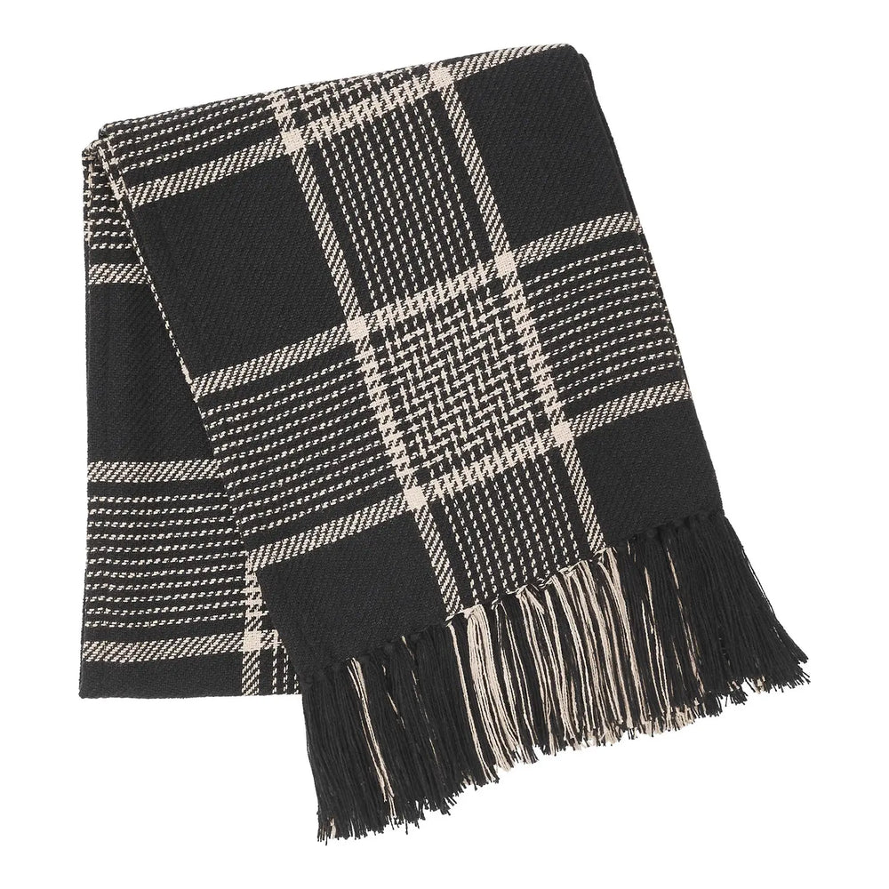 Black & Tan Plaid Throw Blanket with Tassels