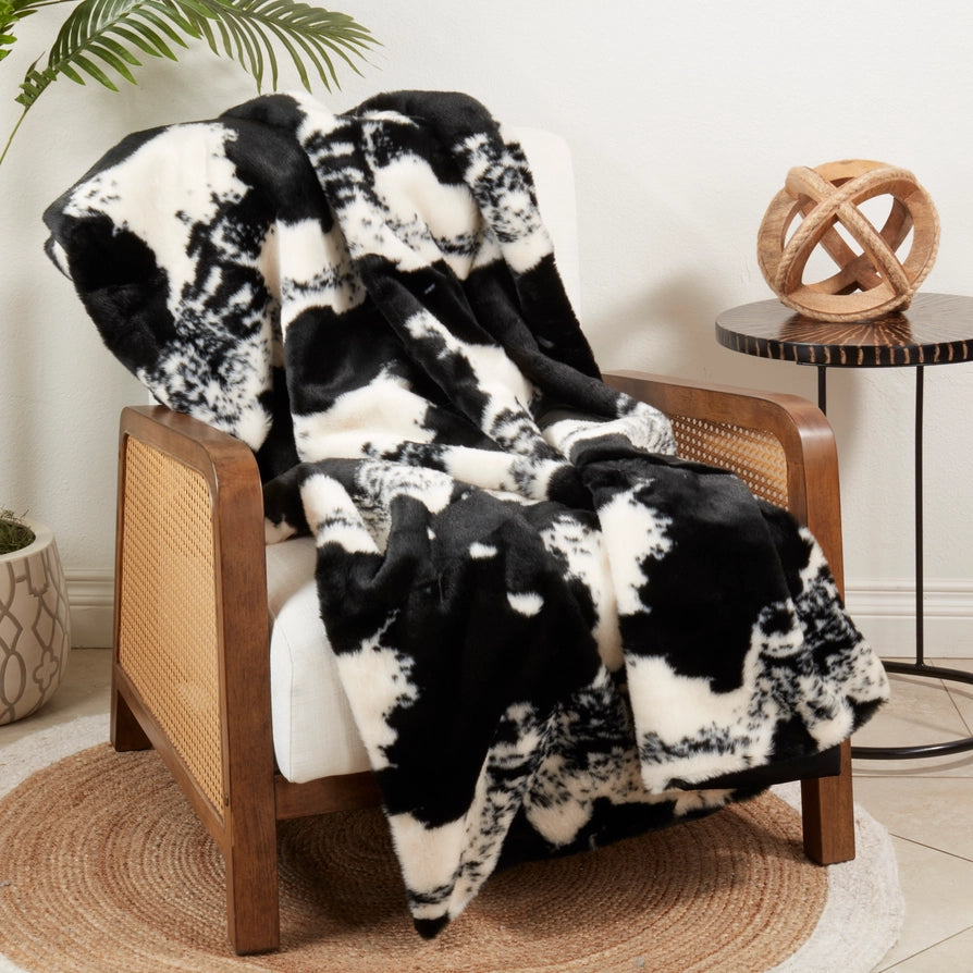 Faux Fur Cow Hide Throw Blanket - 2 Colors