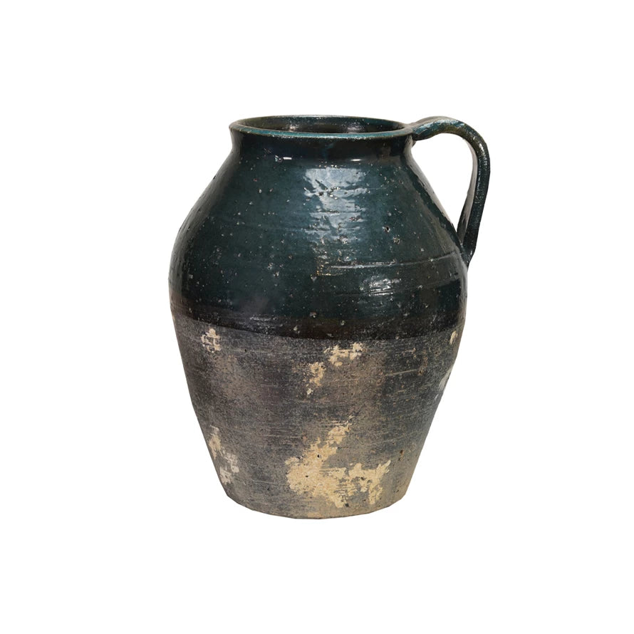 Distressed Two-Toned Stoneware Vessel