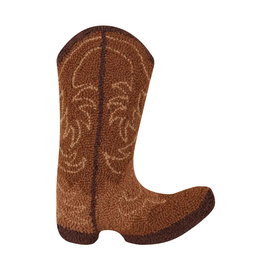 Hand-Hooked Cowboy Boot Wool Pillow