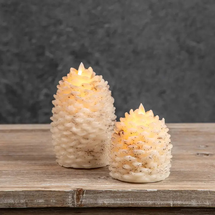 Cream Moving Flame Pinecone Candle - 2 Sizes
