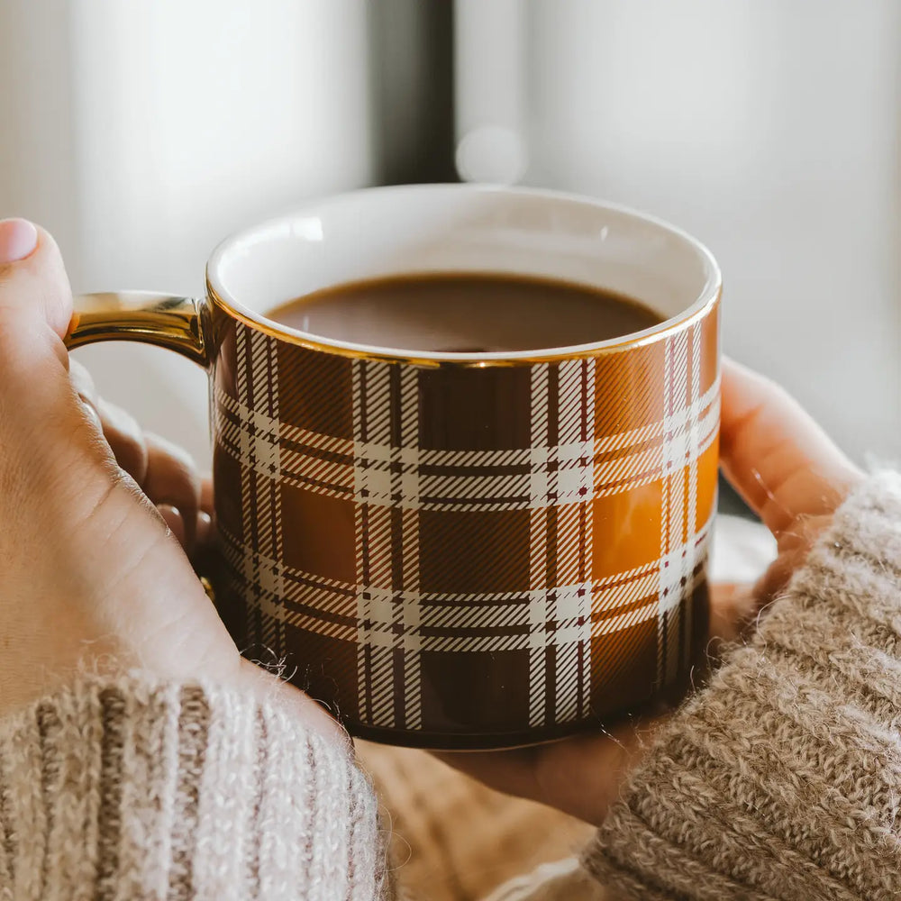 Plaid Mug w/Gold Handle