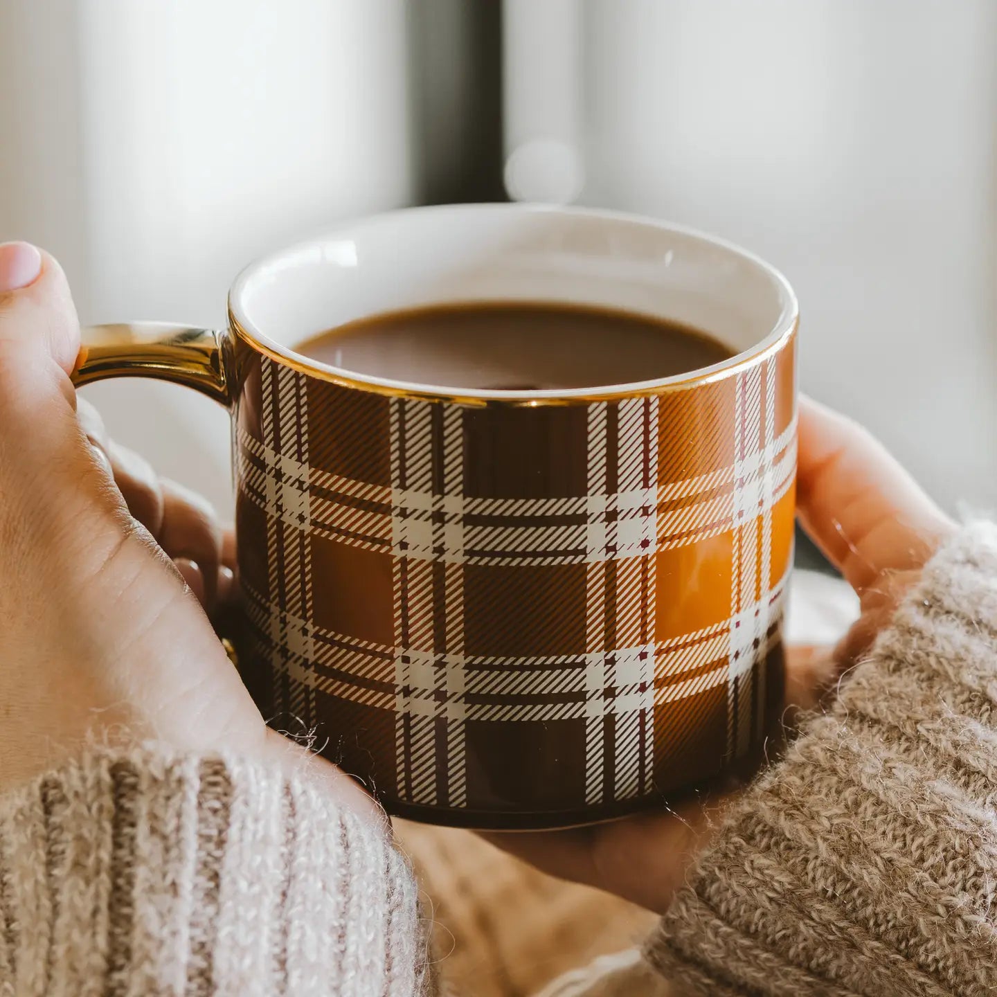 Plaid Mug w/Gold Handle