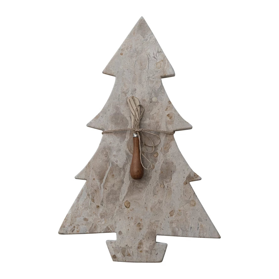 Marble Tree Shaped Serving Board + Knife