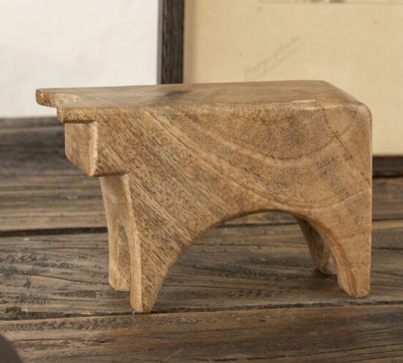 Hand-Carved Wooden Bull Sculpture