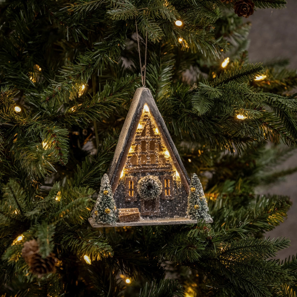 Lighted A-Frame Cabin Ornament