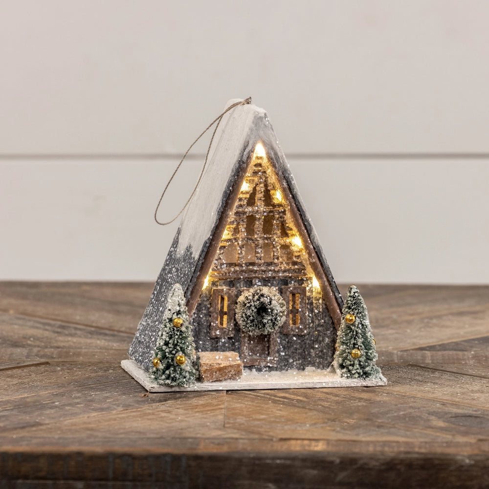Lighted A-Frame Cabin Ornament