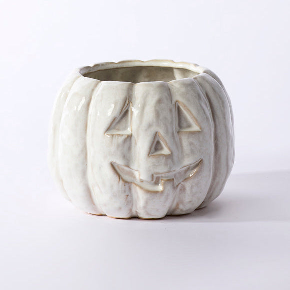 Carved Ceramic Jack-O'-Lantern Pot