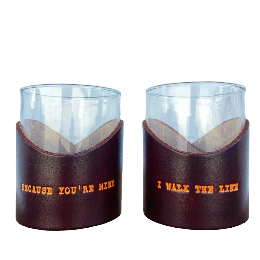12oz Handmade Leather Wrap + Glass - Set of 2