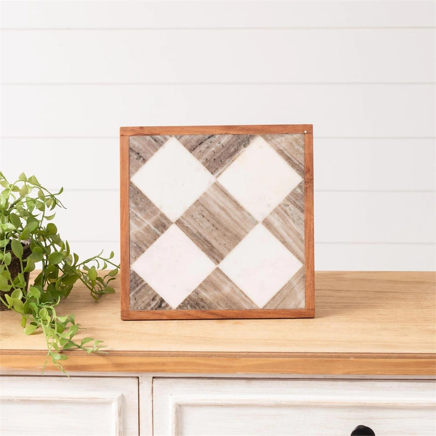 Checkered Marble & Wood Serving Board