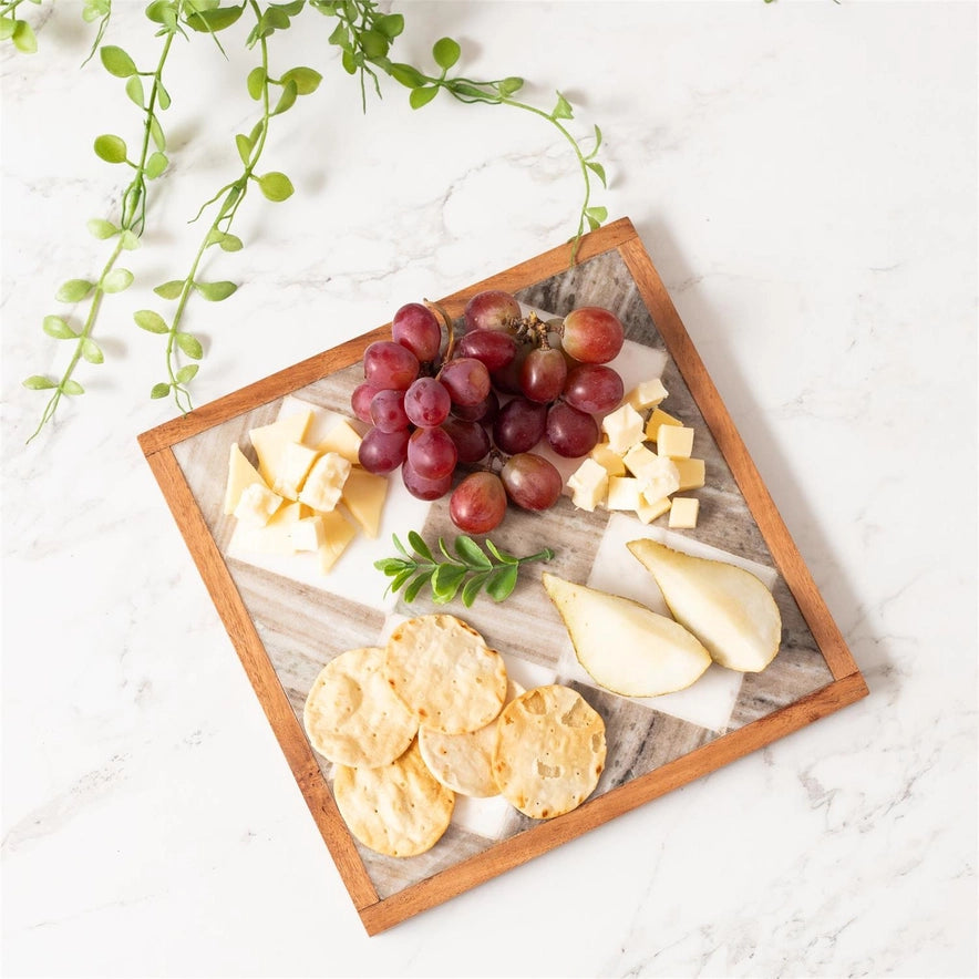 Checkered Marble & Wood Serving Board