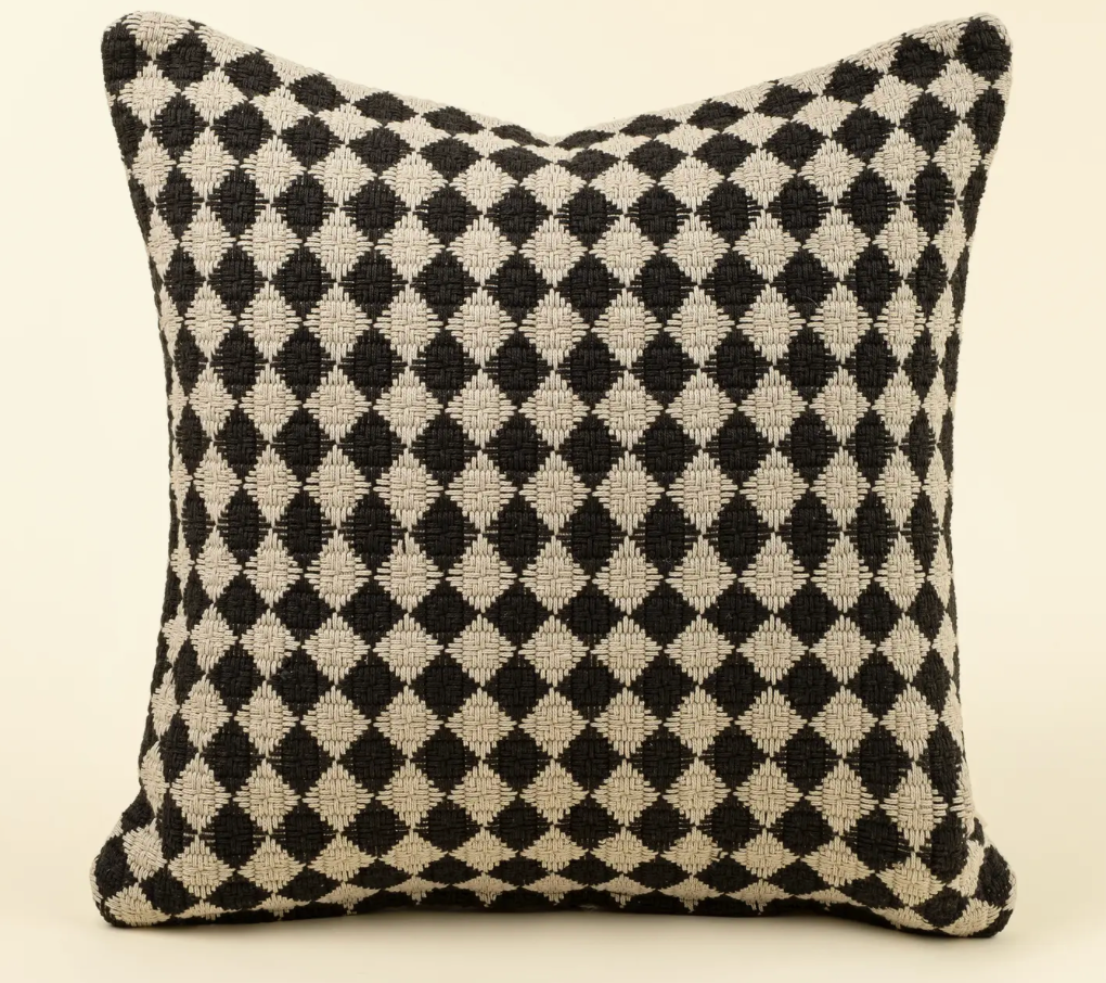 Black Textured Check Woven Pillow