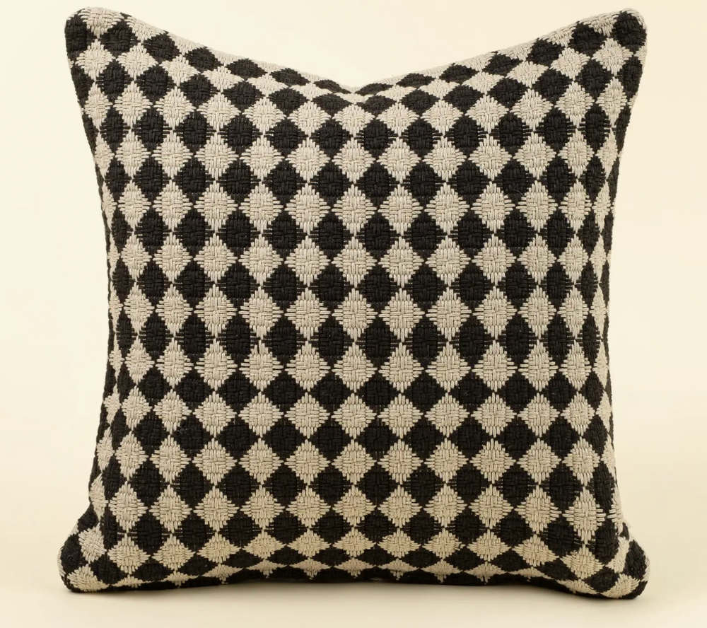 Black Textured Check Woven Pillow