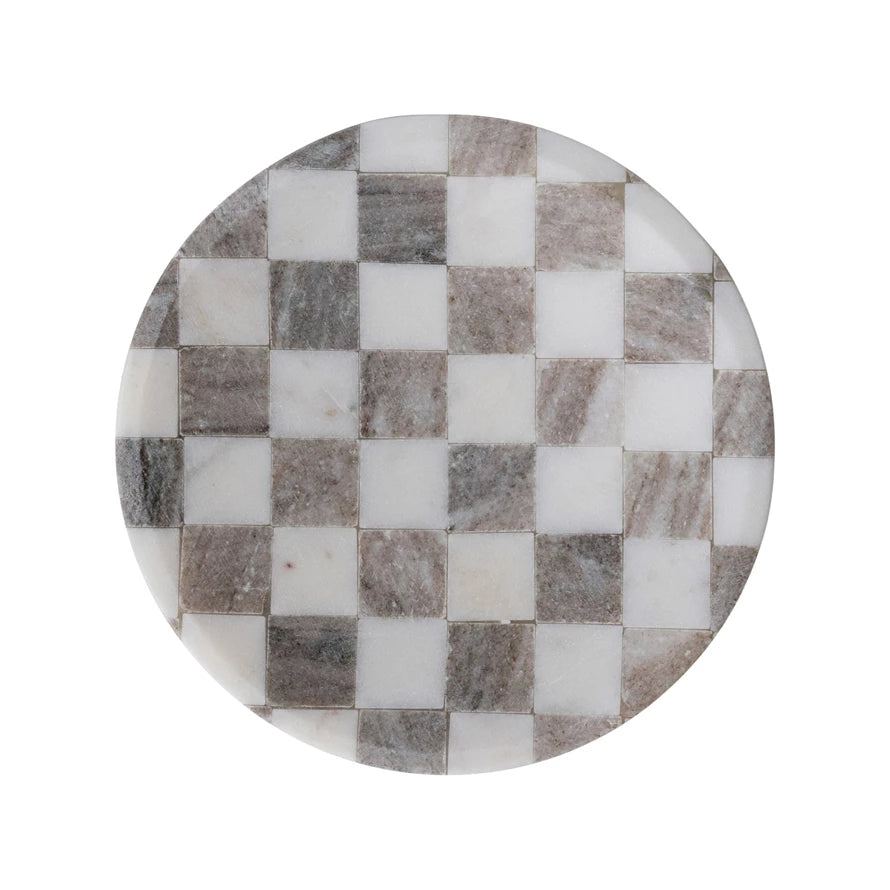 Handcrafted Checkered Marble Serving Tray