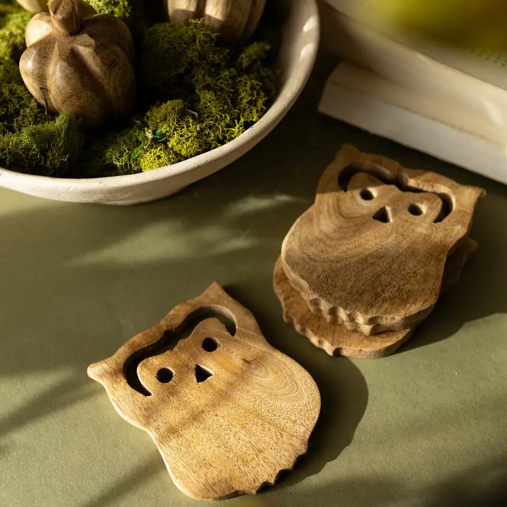 Wooden Owl Coasters - Set of 4