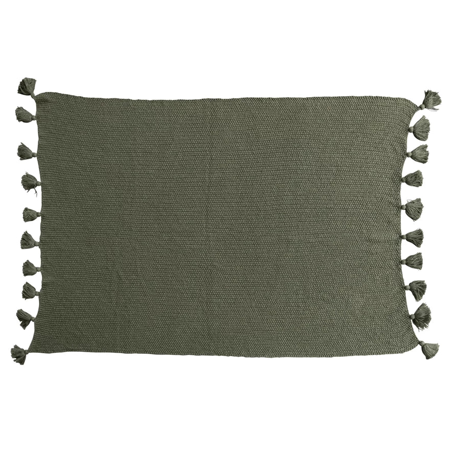 Cotton Knit Throw Blanket w/Tassels