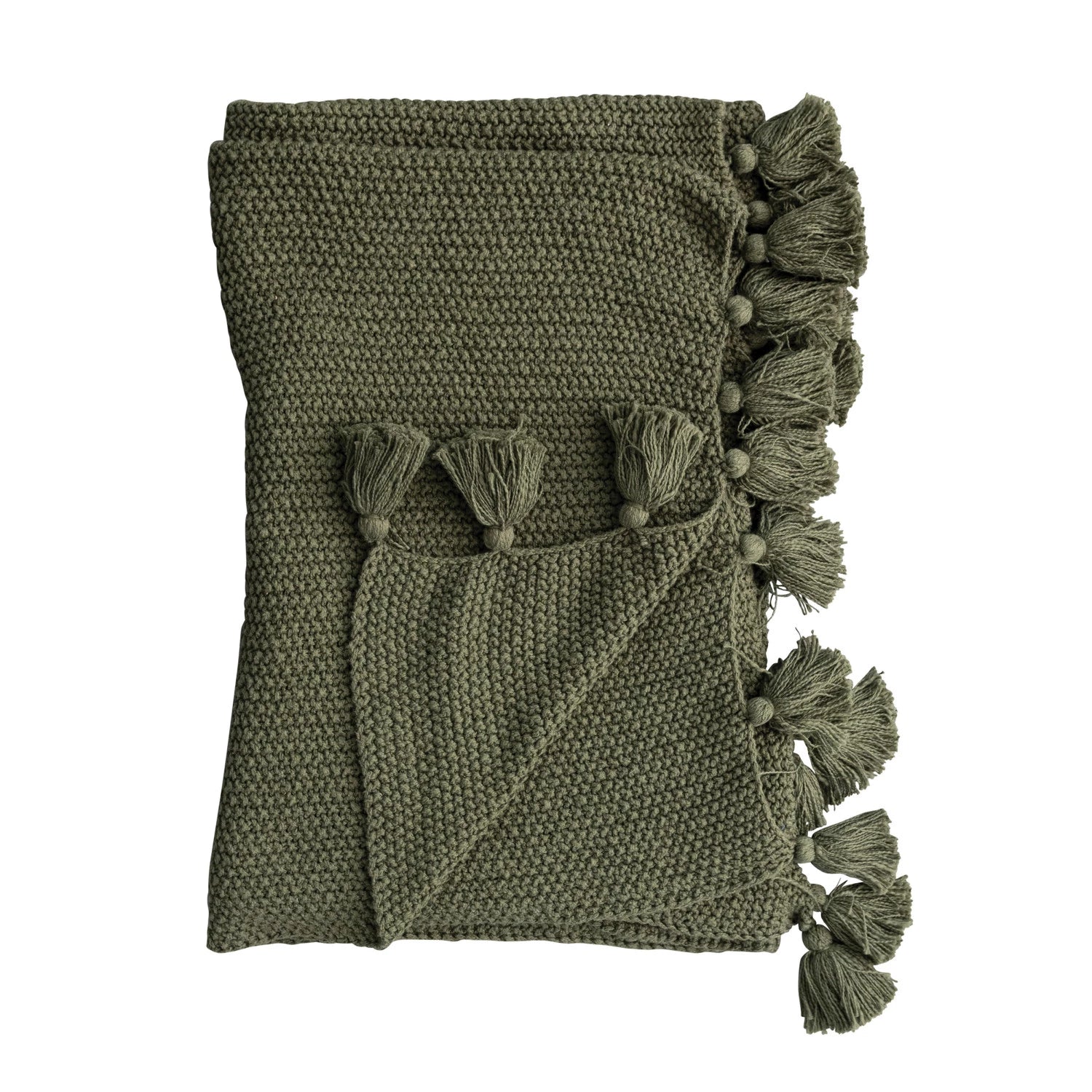 Cotton Knit Throw Blanket w/Tassels