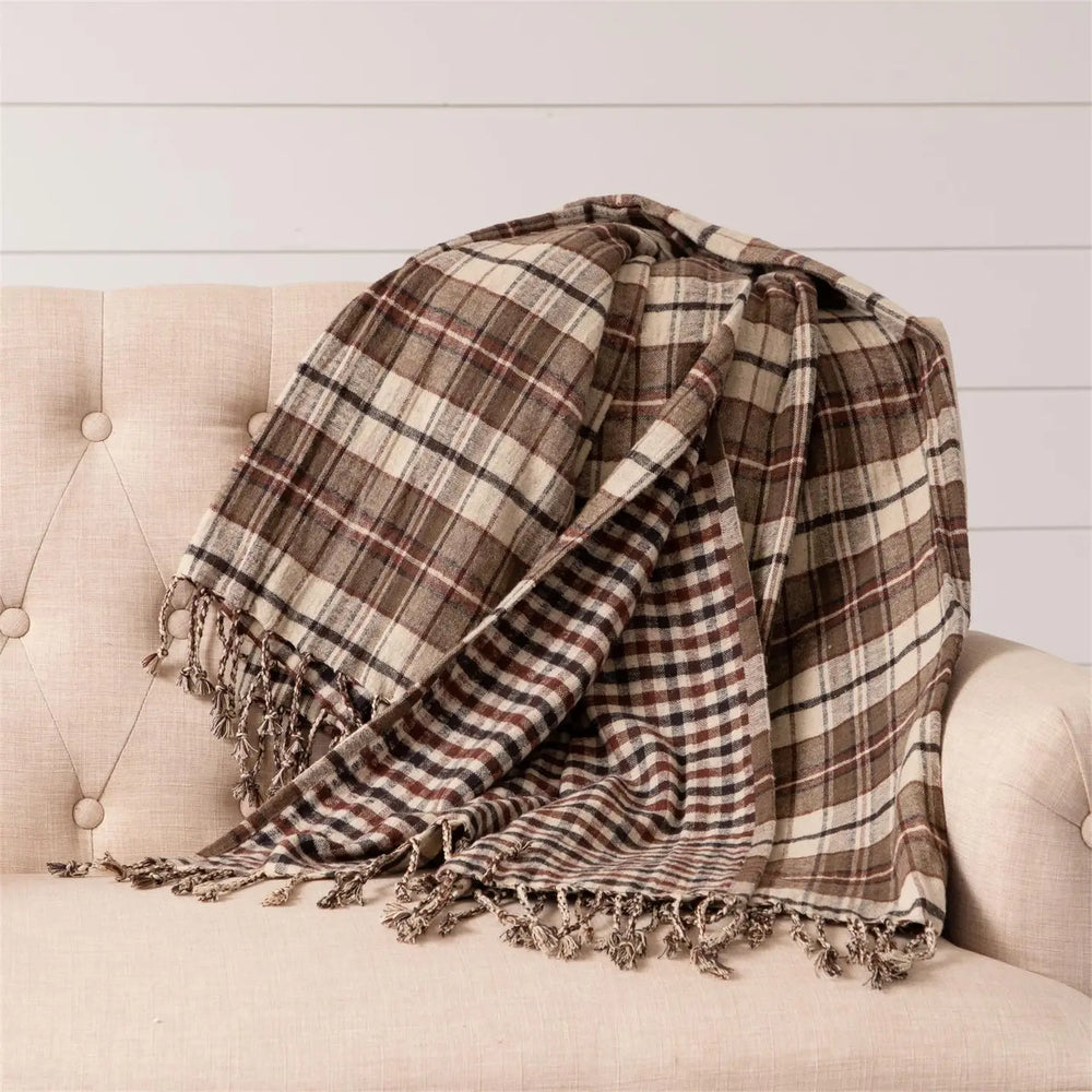 Plaid Reversible Brushed Cotton Throw Blanket