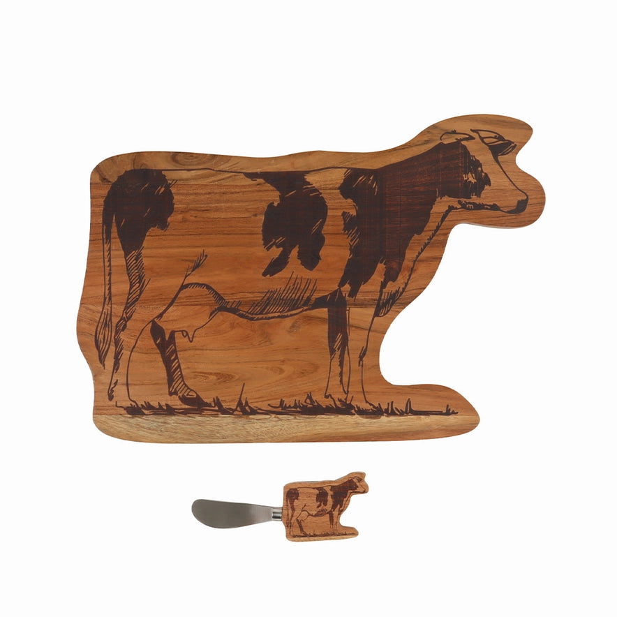 Handcrafted Cow Shaped Serving Board + Knife