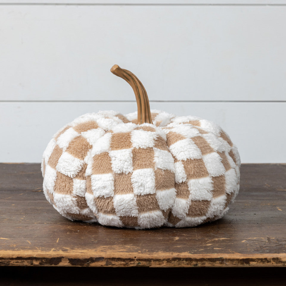 Checkered Fabric Pumpkin - 2 Sizes