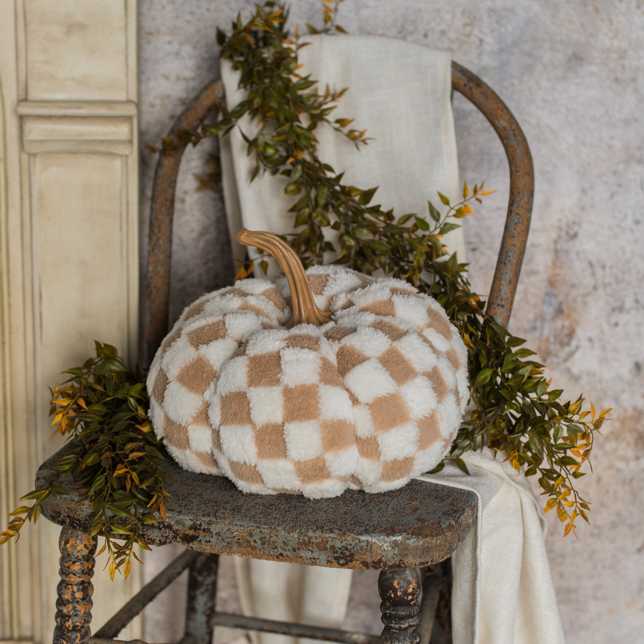 Checkered Fabric Pumpkin - 2 Sizes