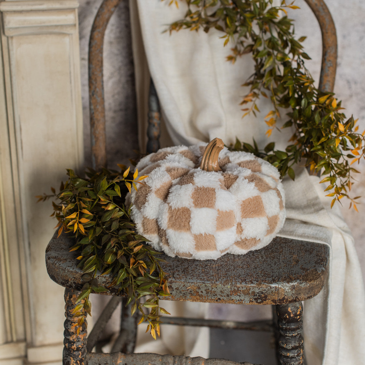 Checkered Fabric Pumpkin - 2 Sizes