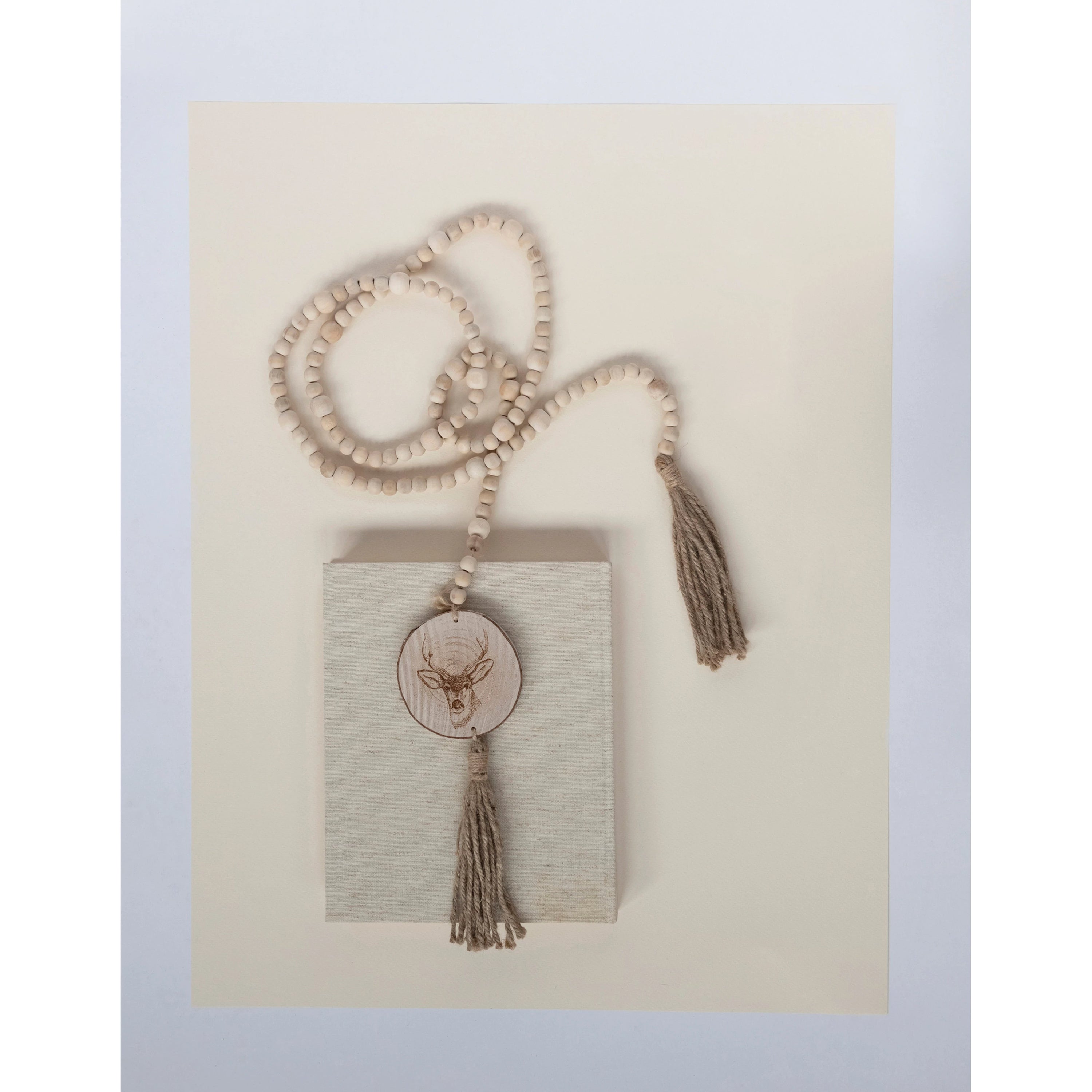 Wood Beaded Garland w/Deer Portrait & Tassels
