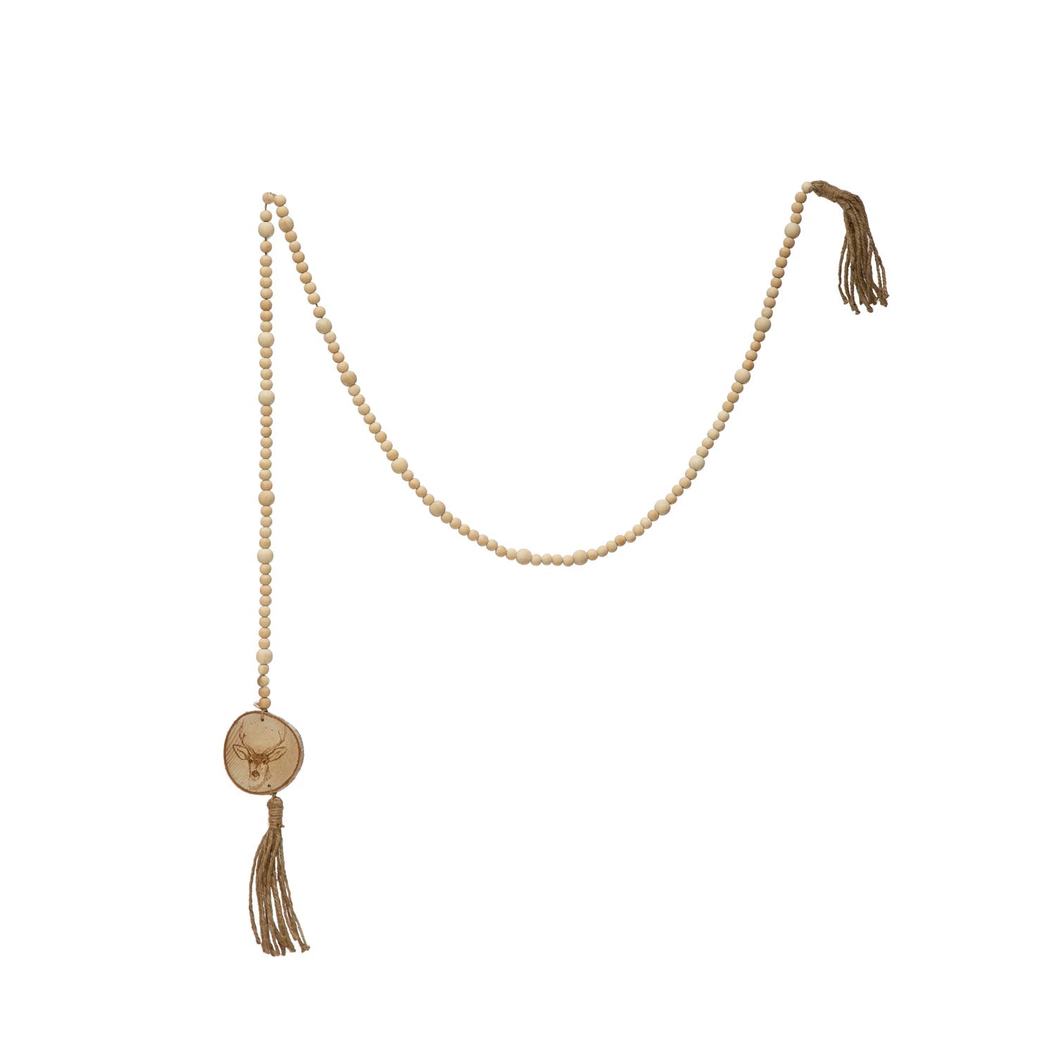 Wood Beaded Garland w/Deer Portrait & Tassels