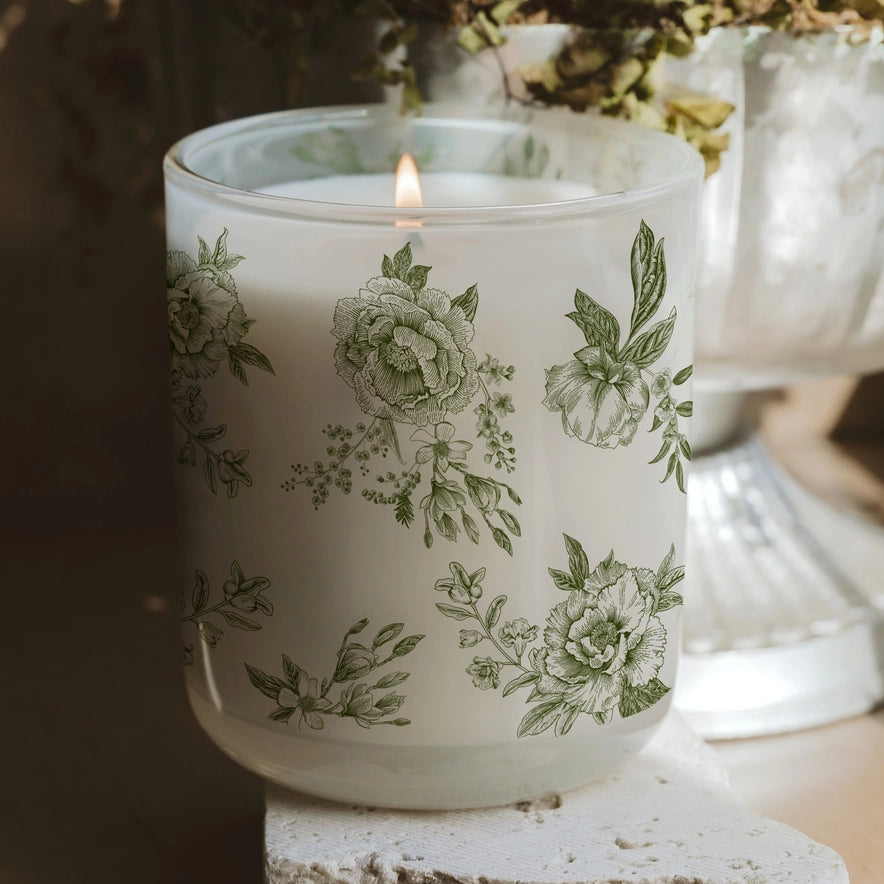 Floral Patterned Soy Wax Candle - 2 Colors & Scents