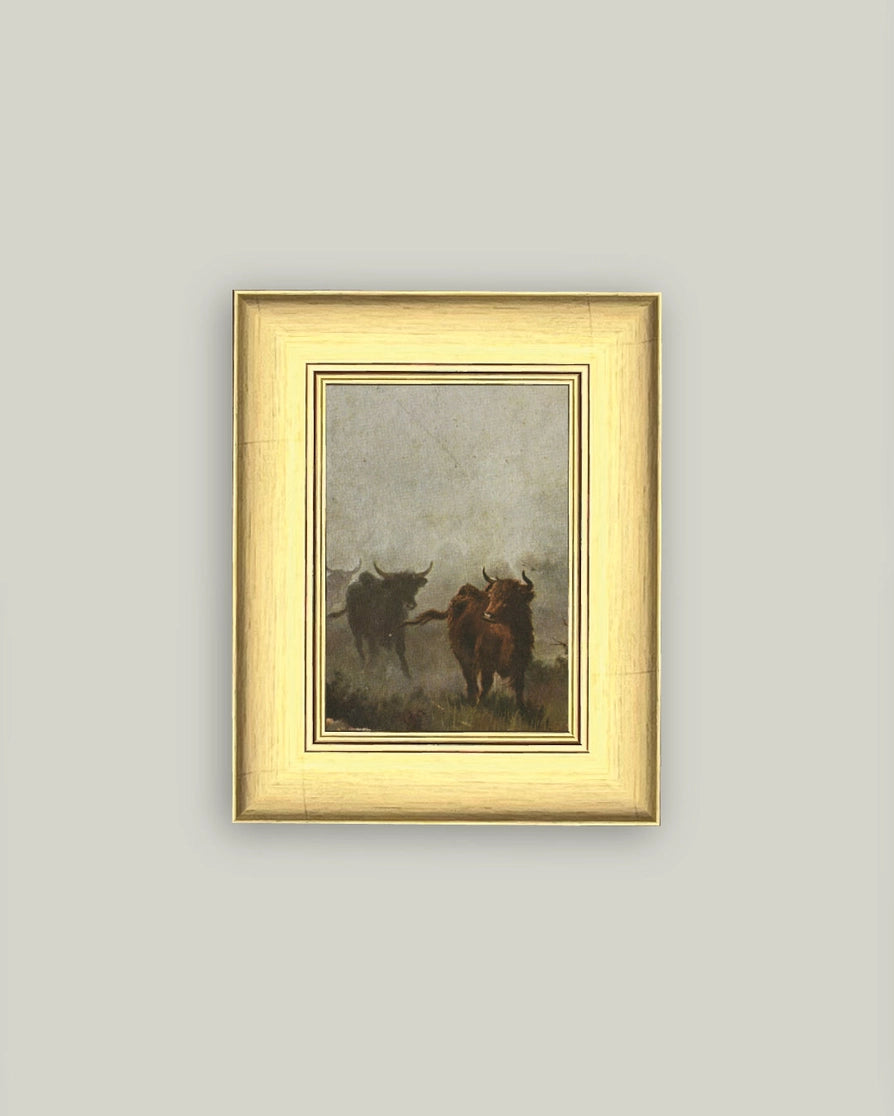Dewy Morning Bulls Framed Artwork - 3 Sizes