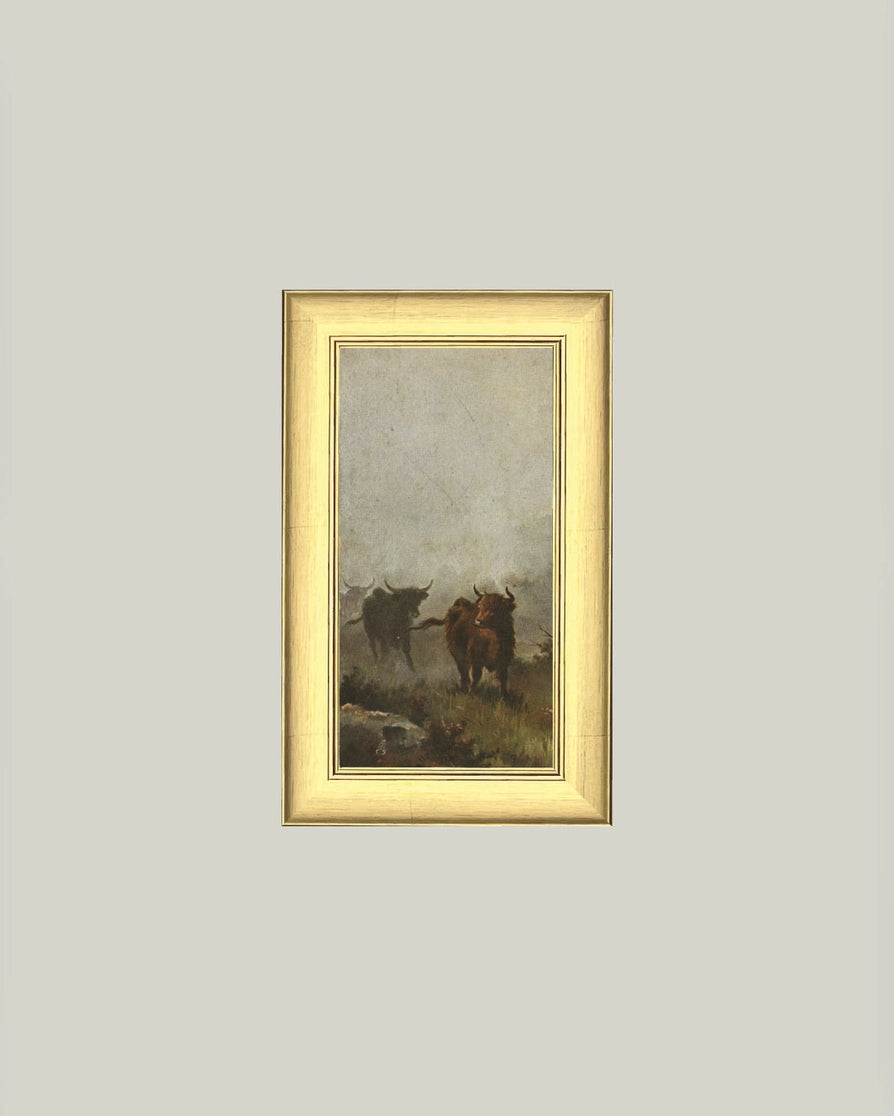Dewy Morning Bulls Framed Artwork - 3 Sizes